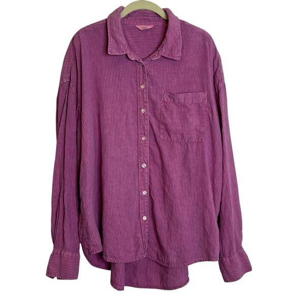 Faherty Tops - Faherty Womens Linen Button Up Shirt XXL Pink Purple Stripe Long Sleeve